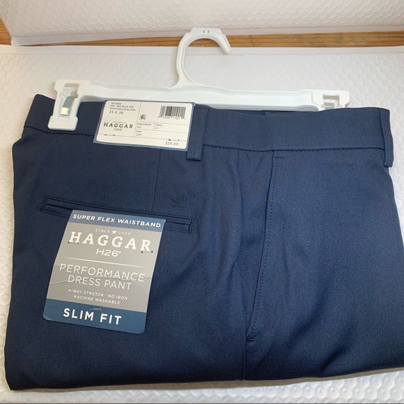 Flex Fabric Flat Front Pants Haggar H26 Men's Flex Ultra Slim Suit Pants -  Midnight Blue | 4-Way Stretch, Wrinkle Free Haggar Clothing For Men